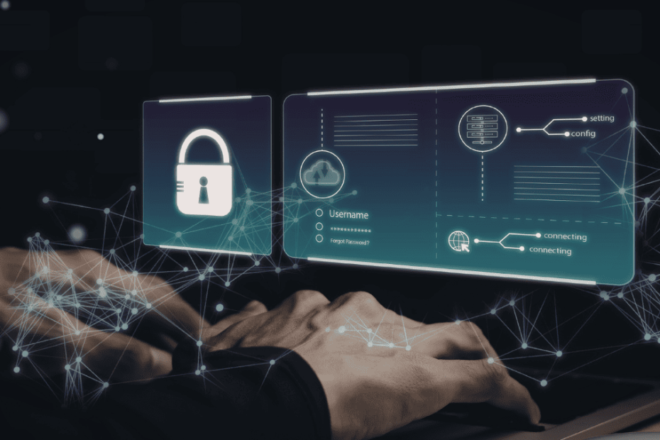 Persona usando un portátil con interfaz digital y candado de seguridad, representando la prueba de prácticas de competencia desleal en entornos digitales