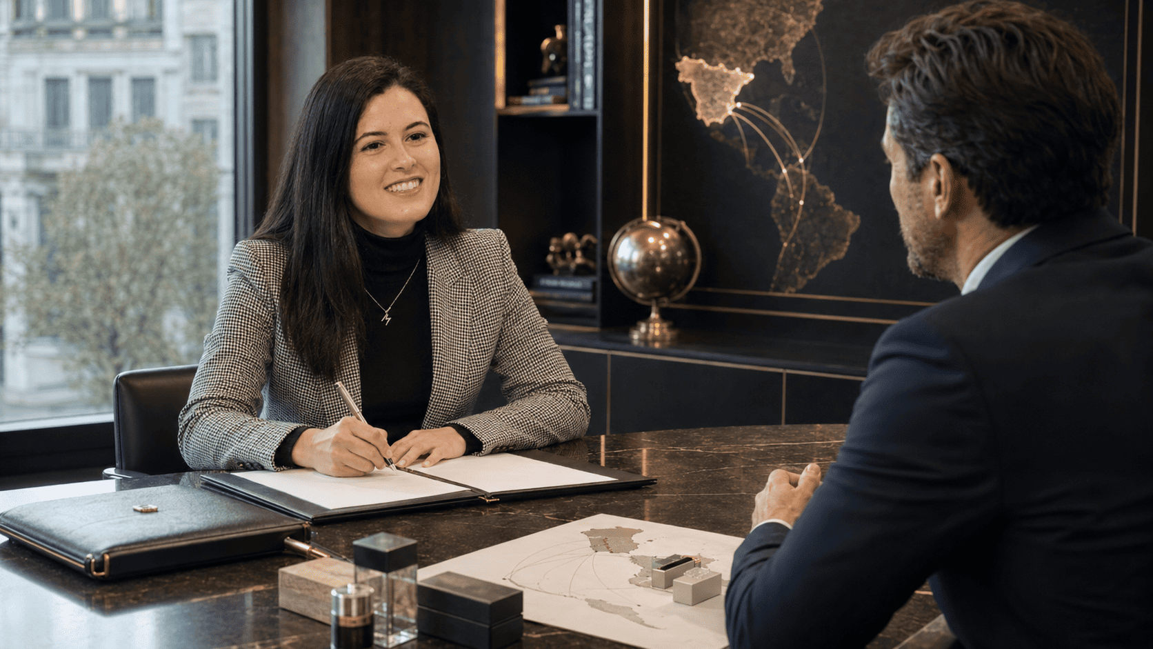 Mar Gámez, abogada de RRYP Global, asesorando a un cliente en un caso de éxito de contrato internacional para operaciones en LATAM.